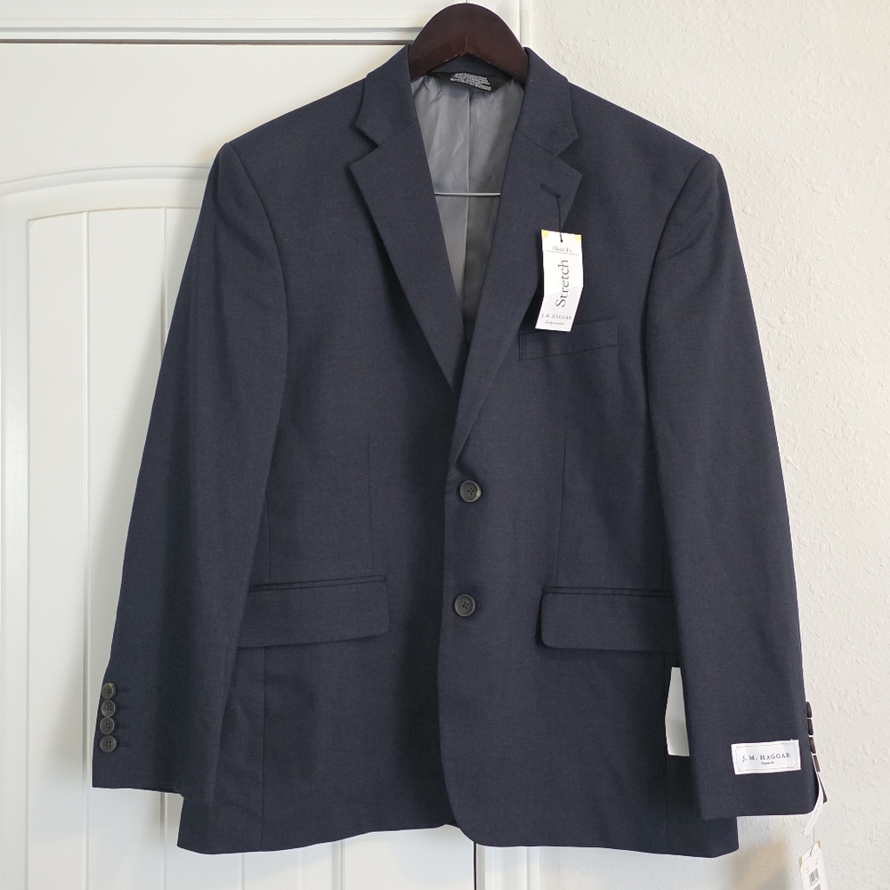 JM Haggar Men's Dark Navy Blue Blazer Premium Stretch Solid 40 Short